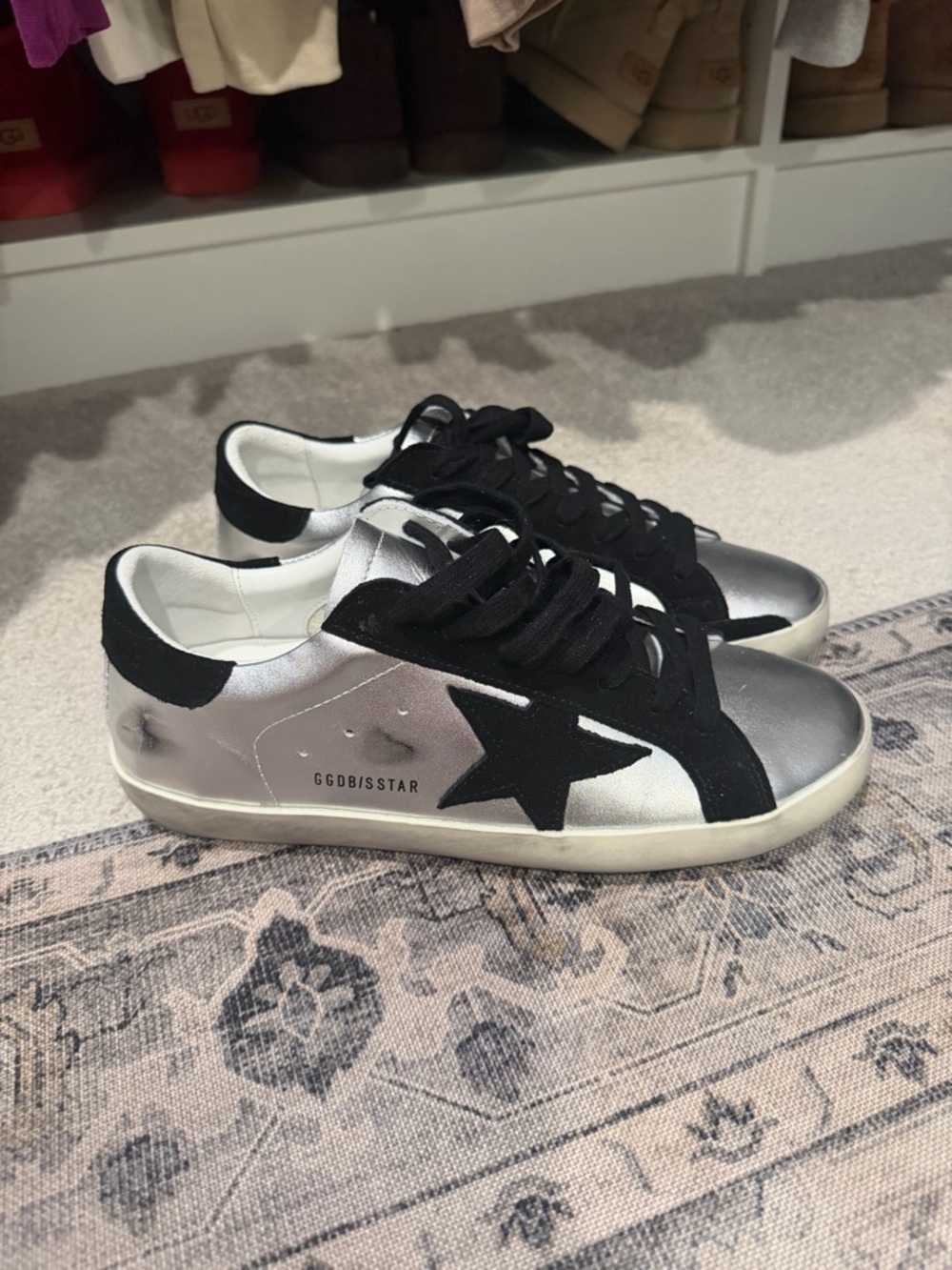 Golden Goose Silver Star Sneakers with Black Star